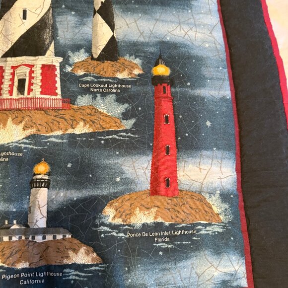 Hand Quilted Panel Theme of Lighthouses, Finished, 40” x 31” w/ Rod Pocket - Picture 6 of 10